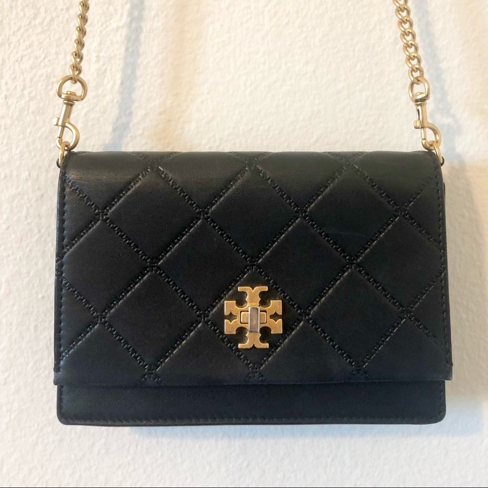 Tory Burch Quilted Black Leather Crossbody Bag with Gold Detail